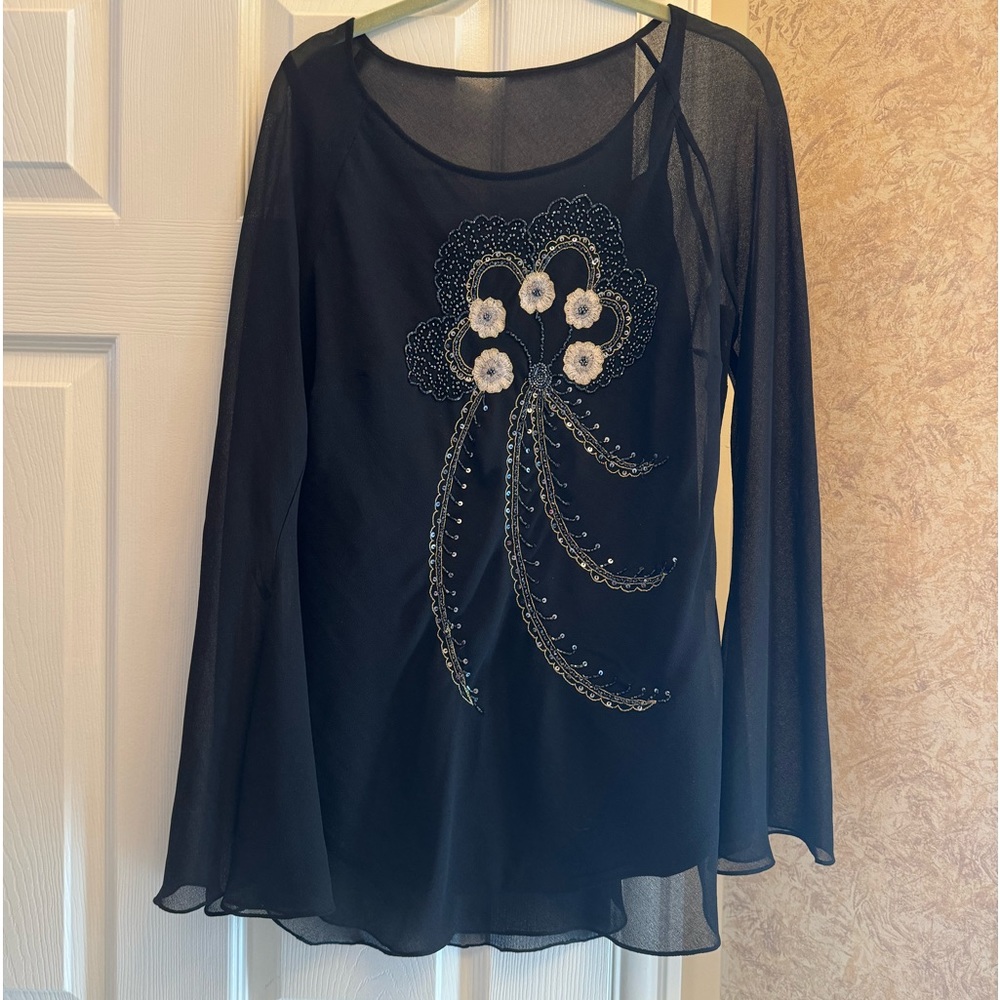 Papell Boutique Women’s L Vintage Intricate Embroidery Evening Wear Top